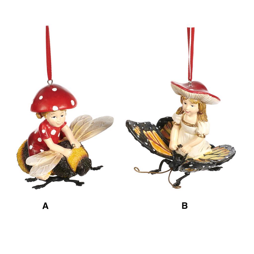 Mushr.Girl Riding Bee/Buytterfl Orn (A)